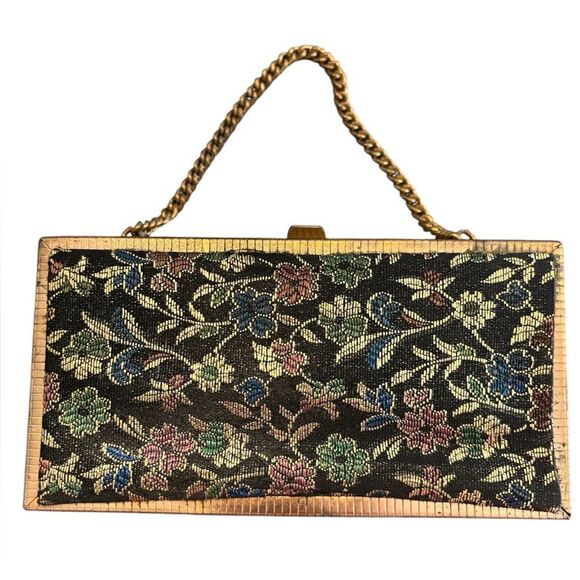 VTG 1950’s Barbara Bates Metal Frame Clutch / Purse Floral Damask Fabric - Picture 1 of 12